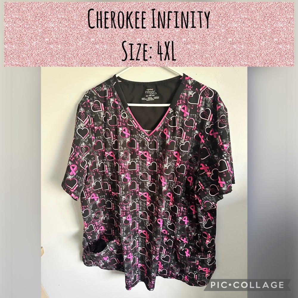 Cherokee Infinity Heart Print Scrub Top